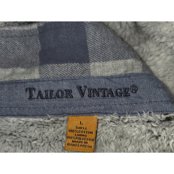 Tailor Vintage Blue Shirt Mens Sz L Shacket Sherpa Checkered Outdoor Lined - Picture 10 of 16